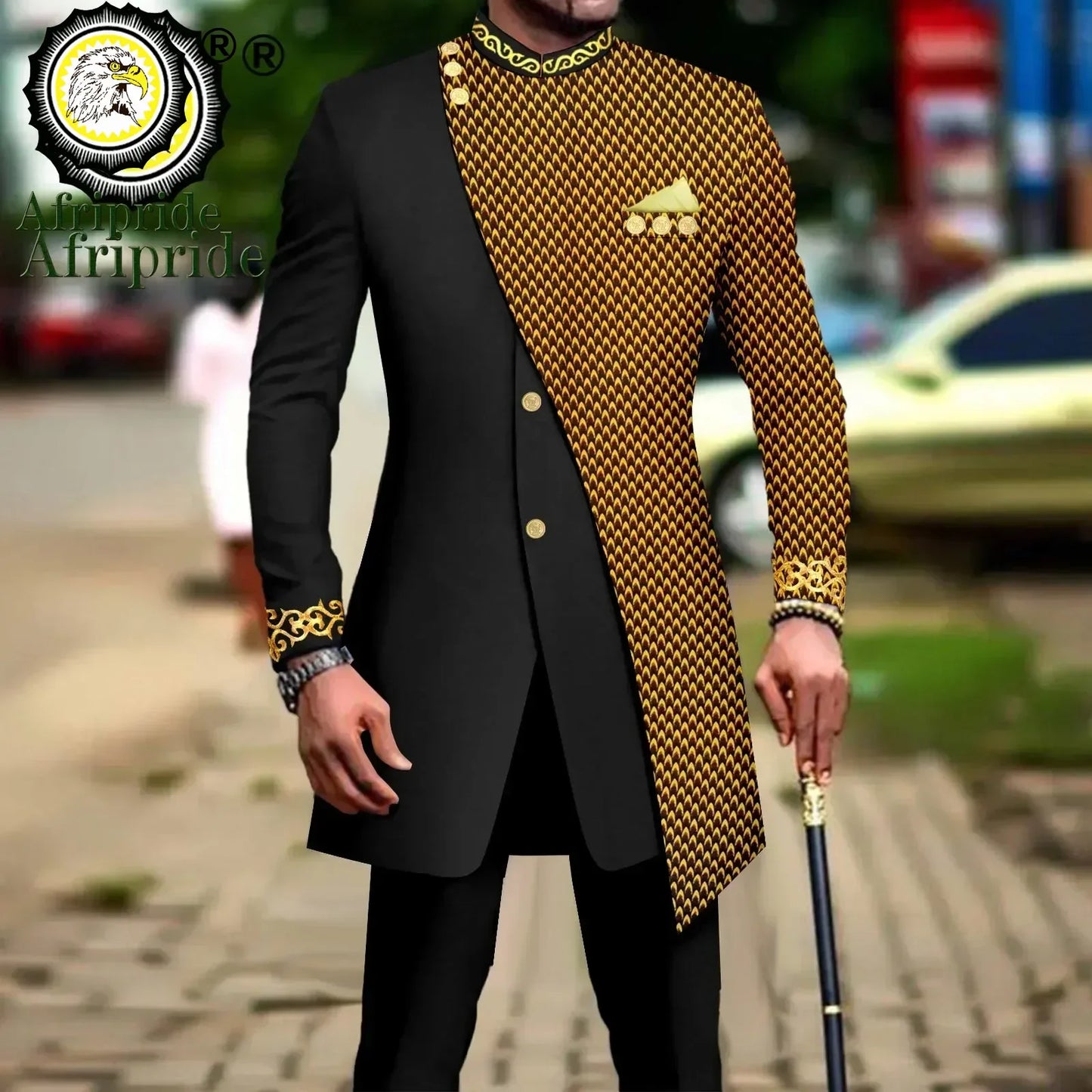 African Suits for Men Embroidery Print Blazer and Pants Set Business Dress Suit with Kerchief Party Wedding Evening A2316023