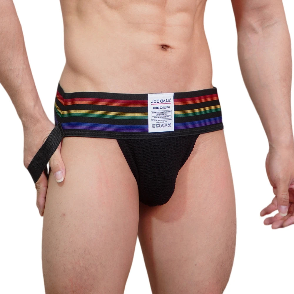 JOCKMAIL Men Athletic Supporters Jockstrap Thongs Mens Underwear  Underpants Bikini  3" Elastic Waistband  Hombre Panties