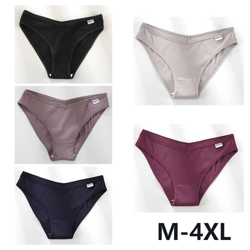 5PCS Women Cotton M-4XL Panties Briefs Female Sexy V Wasit Underwear Ladies Underpants Pantys Girls Plus Size Intimates Lingerie