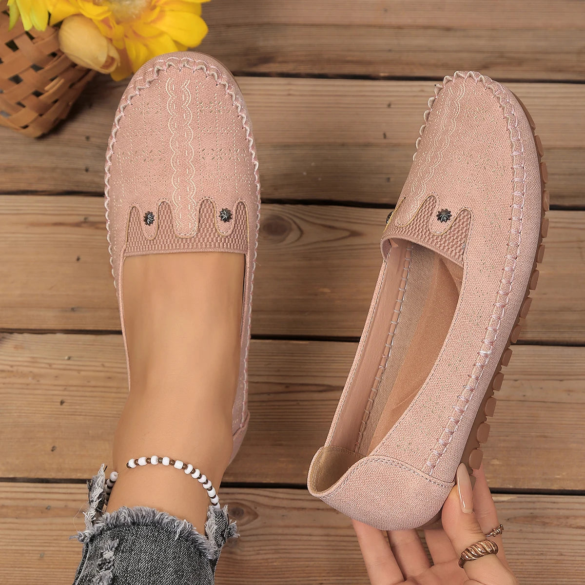 goreyodoly women loafers hollow floral design patchwork slip on flats breathable lightweight casual walking shoes soft non slip