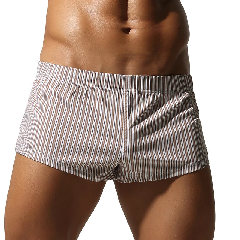 Mens Cotton Boxers Funny Woven Pattern Plaid Boxer Shorts Inseam Pajamas