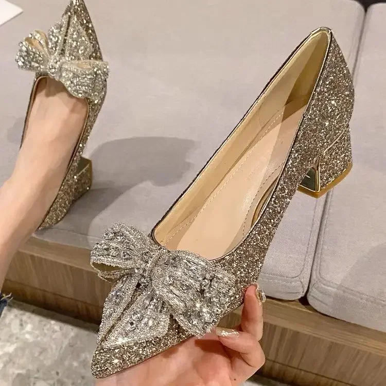 Women's Summer Footwear Stilito Rhinestone Shoes for Woman 2025 with Wedding Bride Genuine Mark Chic and Elegant A Comfortable E