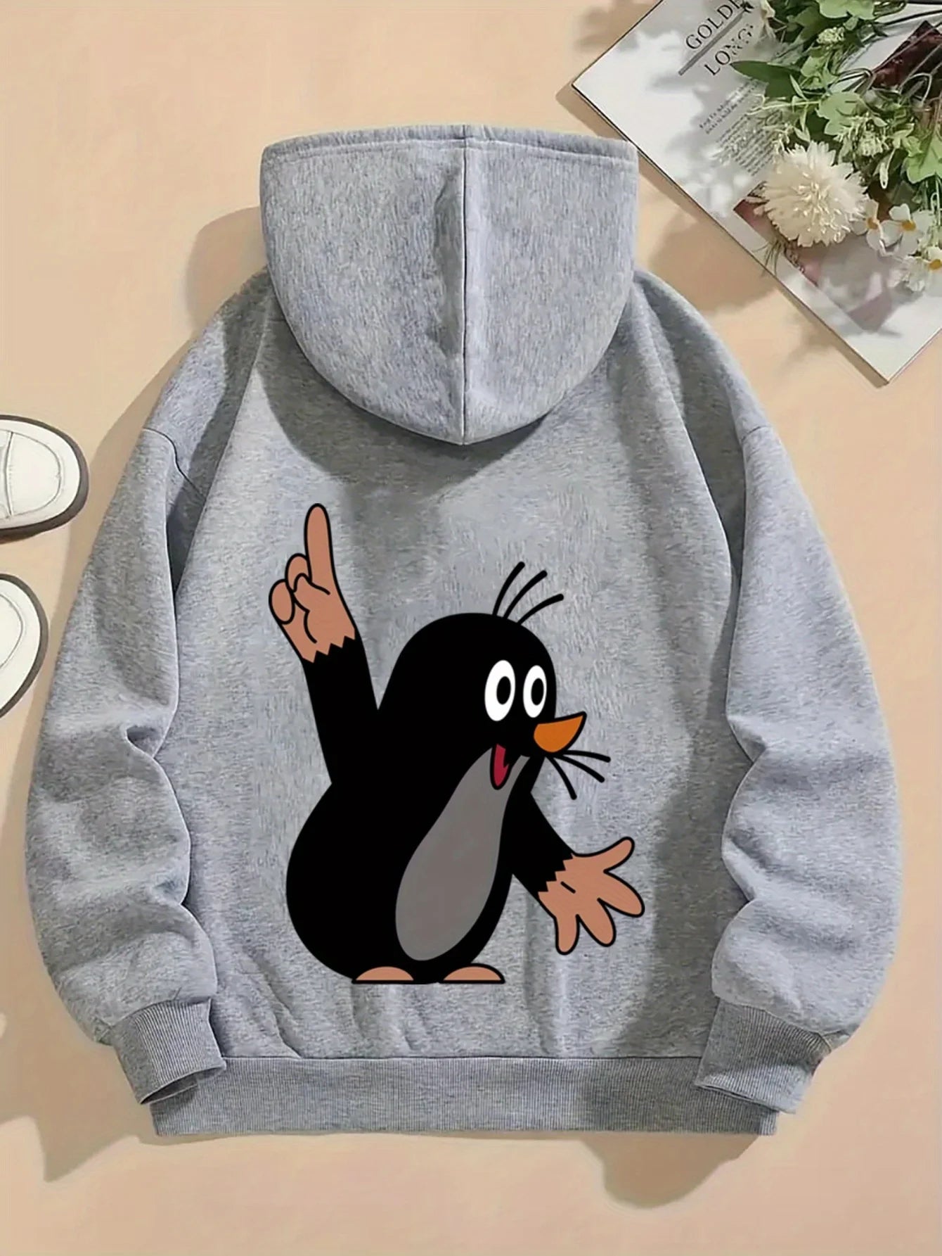 Women's autumn and winter warm and loose casual NOPE not today printed suede long sleeved hooded sweatshirt BAZAARHUBO