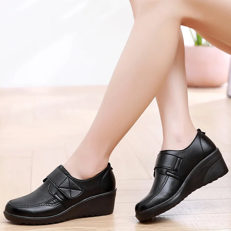 Women's Shoes Zip Womens Wedge Shoes Black Soft Sole Moms Shoes Non Slip Durable Women High Heels Comfortable Zapatos De Mujer