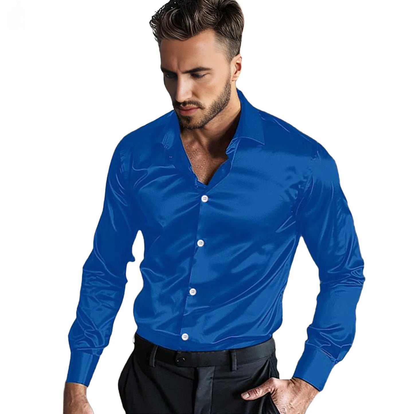 Autumn And Winter Formal Men's Long Sleeve Shirt Luxurious Wrinkle-resistant Non-iron Solid Color Business Casual Ice Silk