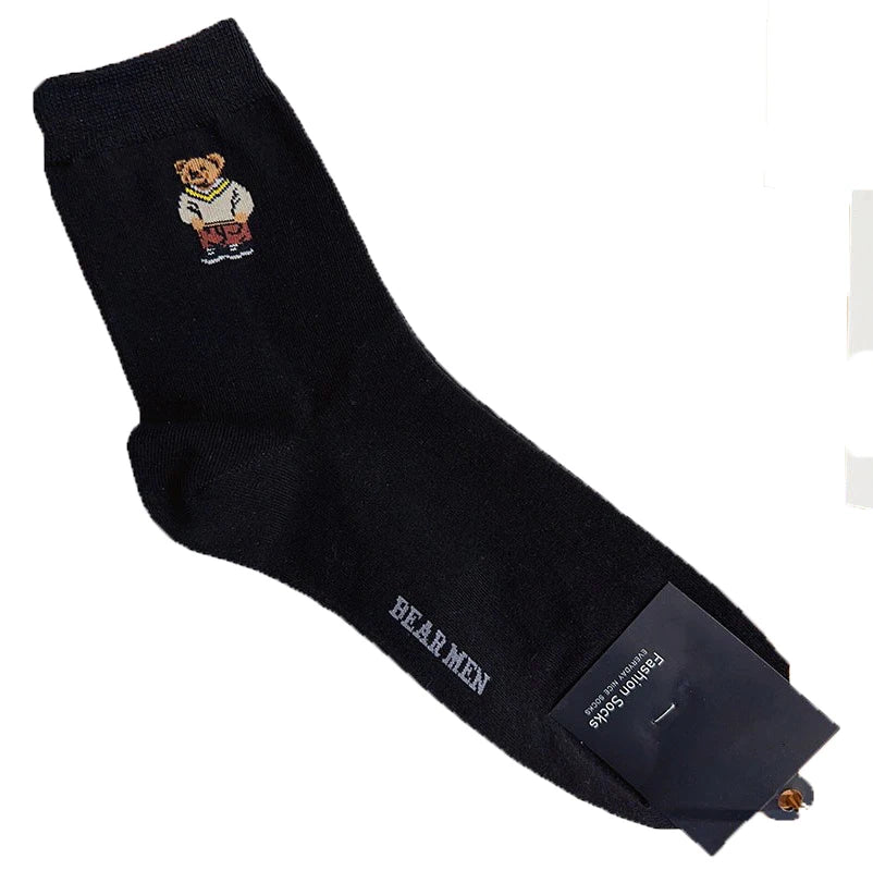 Good Quality Cartoon Gentleman Bear Men's Socks Cotton Harajuku Style Sport Boys Skateboard Novelty Breathable  Christmas Gifts