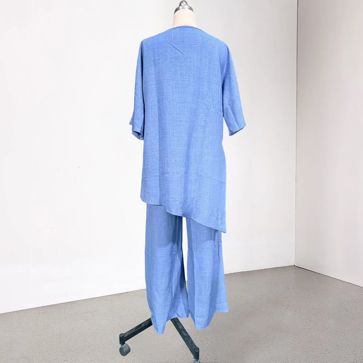 Women's Cotton Linen 2-piece Sets Large Size Casual Wear Sportswear Suit Short-Sleeved O-Neck Top Wide Leg Pants Suits For Women