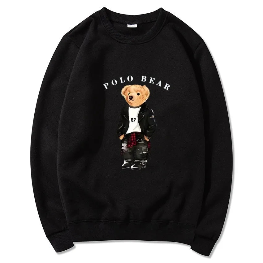 Men's casual and comfortable pullover, fashionable and versatile hooded sweatshirt with teddy bear pattern, sports shirt BAZAARHUBO