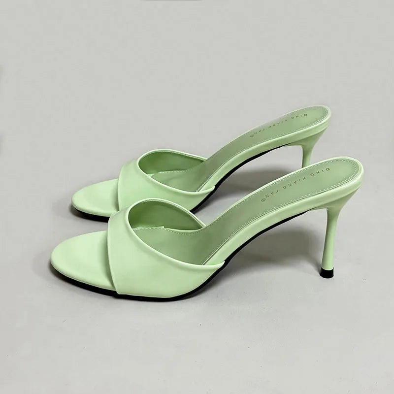Luxury Footwear Slip On Women Stiletto Heels Shoes New Fashion Round Toe Ladies High Heels Pumps Shoes Female Slides