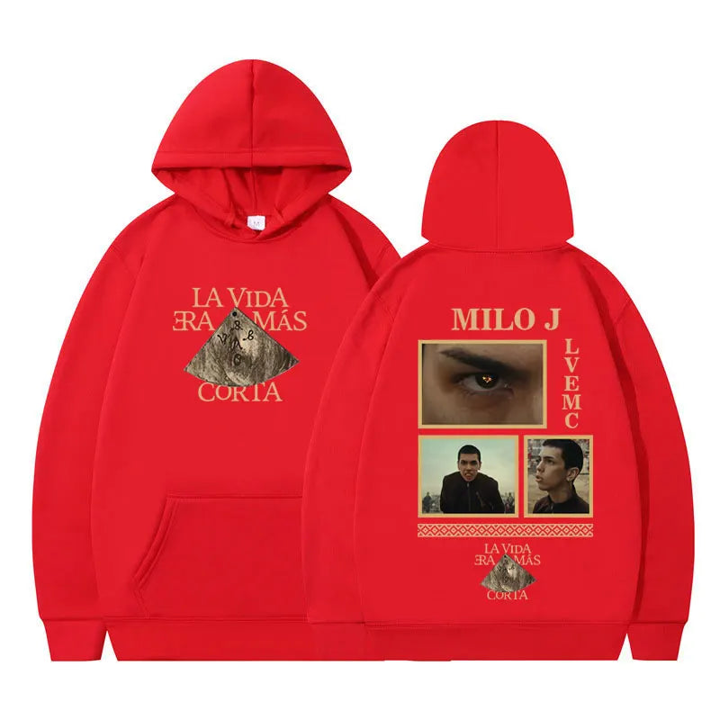 Rapper Milo J La Vida Era Mas Corta Album Graphic Hoodie Men Women Harajuku Pullover Long Sleeves Thick Hip-hop Loose Sweatshirt BAZAARHUBO