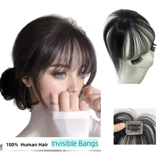 360° Coverage Natural Black Human Hair Bangs Clips in Hairpieces for Women False Natural Bangs with Thinning Hair Extensions