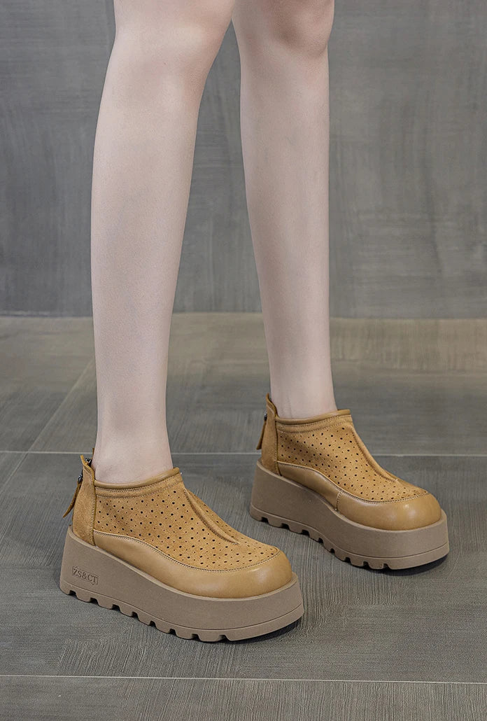Fujin 6CM Suede Cow Genuine Leather Moccasins Women Platform Wedge Flats Women Shoes Ankle Booties Females ZIP Pumps Shoes