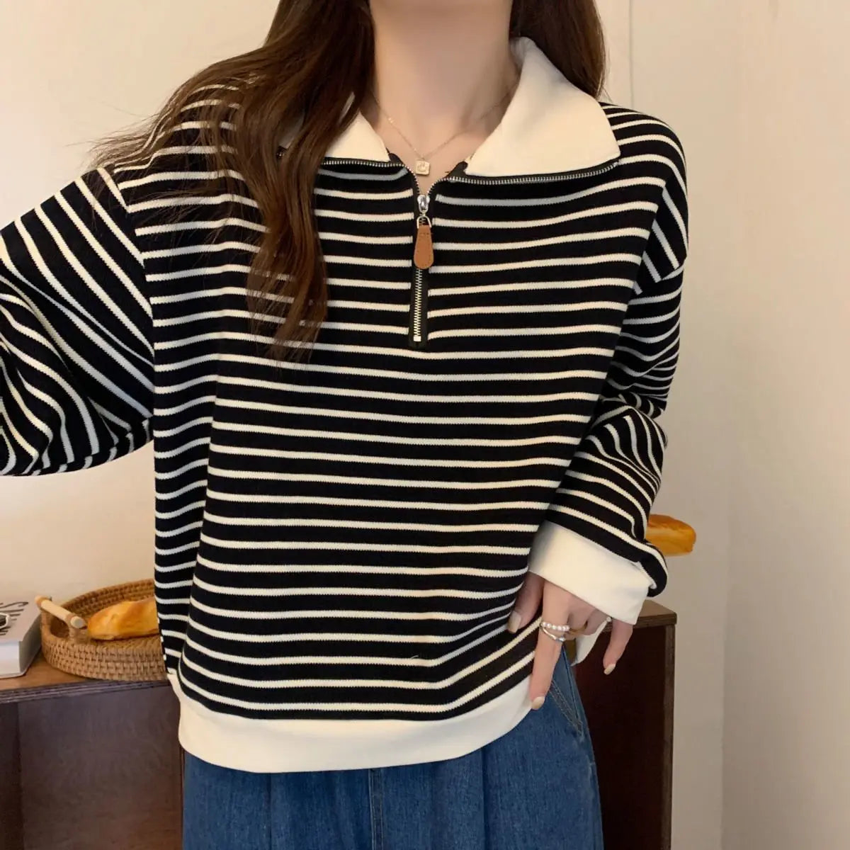 Women Striped Half Zip Sweatshirt Long Sleeve Collared Pullover Casual Fit  Fashion Oversized Streetwear Tops 2026 Tendencias BAZAARHUBO