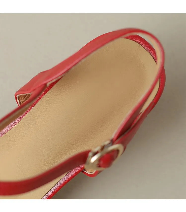 2025 Summer Sandals Women Shoes Open-Toe Thin Heel Women Sandals Split Leather Square Toe Shoes for Women High Heels Handmade