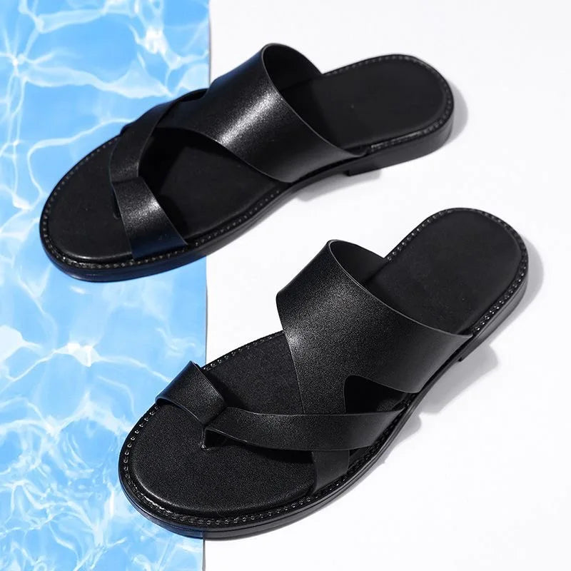 Sandals for Men Slippers Genuine Leather Luxury Brand Fashion  Men Flats Casual Non-slip Beach Sandalia Zapatos Hombre 2024