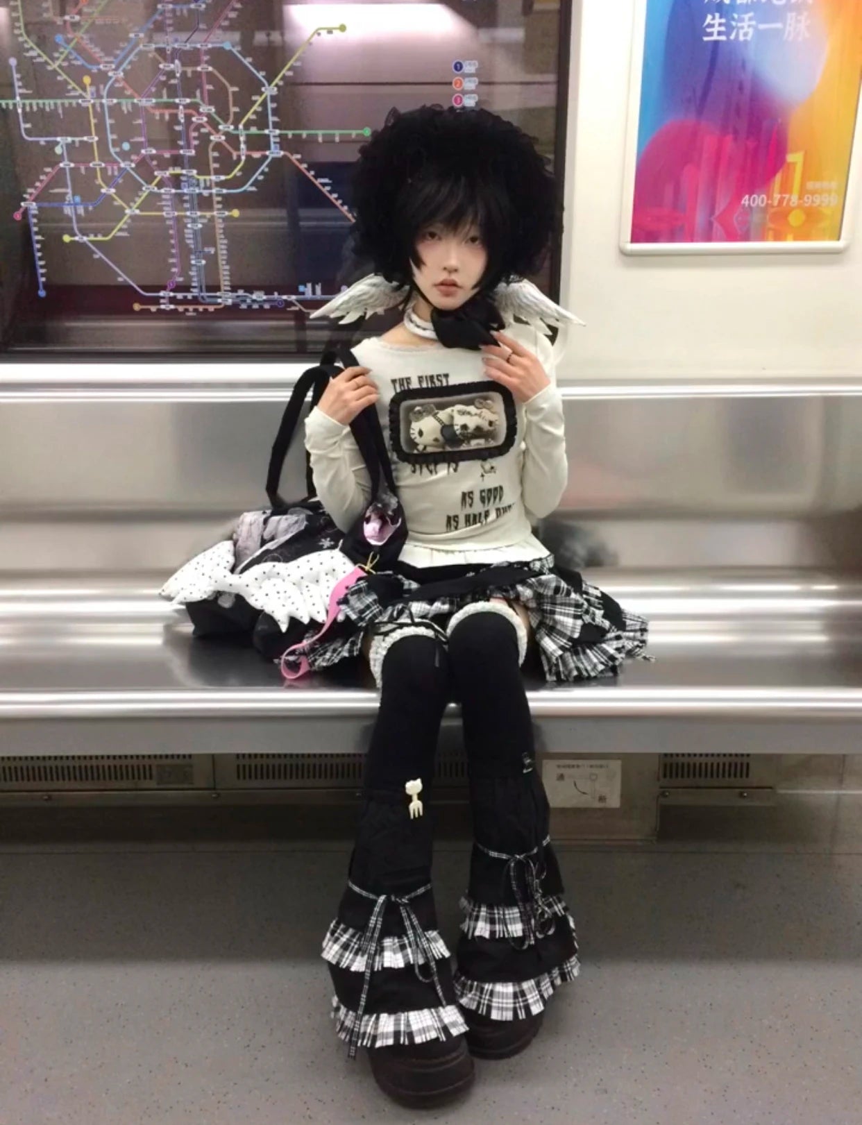 Karrram Japanese Y2k Anime Print T-shirt Trashy 2000s Style Long Sleeve T Shirt Vintage Harajuku Lace Patchwork Tops Grunge 90s