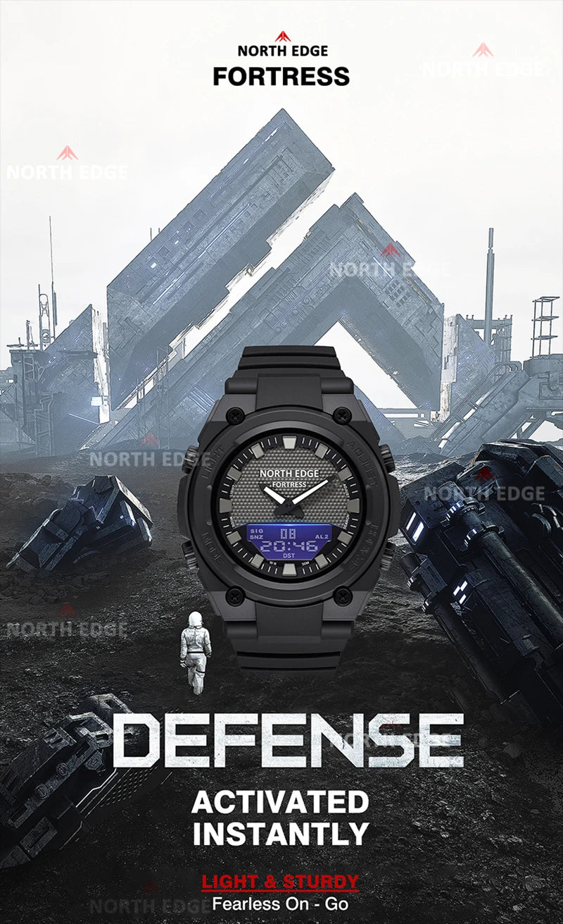 NORTH EDGE FORTRESS 2026 Men's Military Digital Watch Outdoor Sports Waterproof 50M Watches World Time Countdown LED Wristwatch