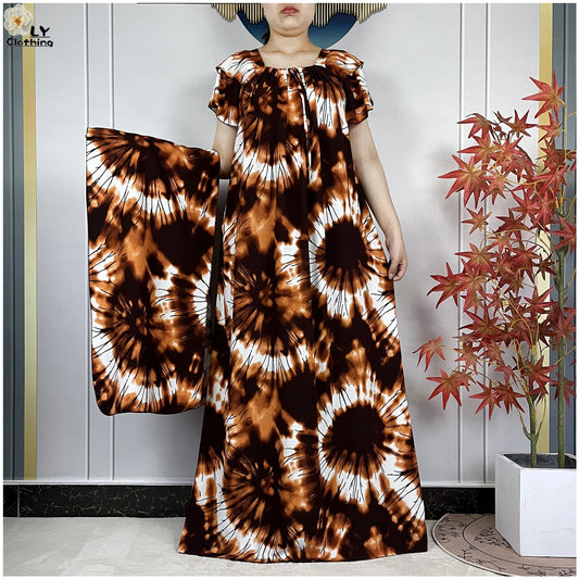 New Dubai Elegant Dress Summer Short Sleeve Dress Boat-Neck Loose Boubou Maxi Islam Women Dashiki Dress African Abaya Clothes