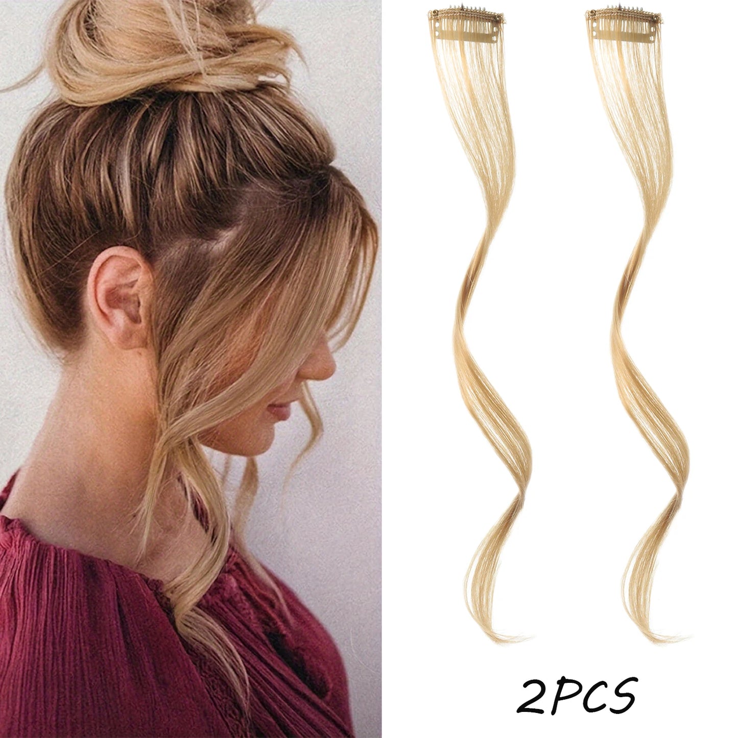 2PC synthetic Bangs Wig Hair Extensions Curly Clip-on Hair Front Side Long Wavy Blone Bangs With Clip Invisible Fringe Fake Hai