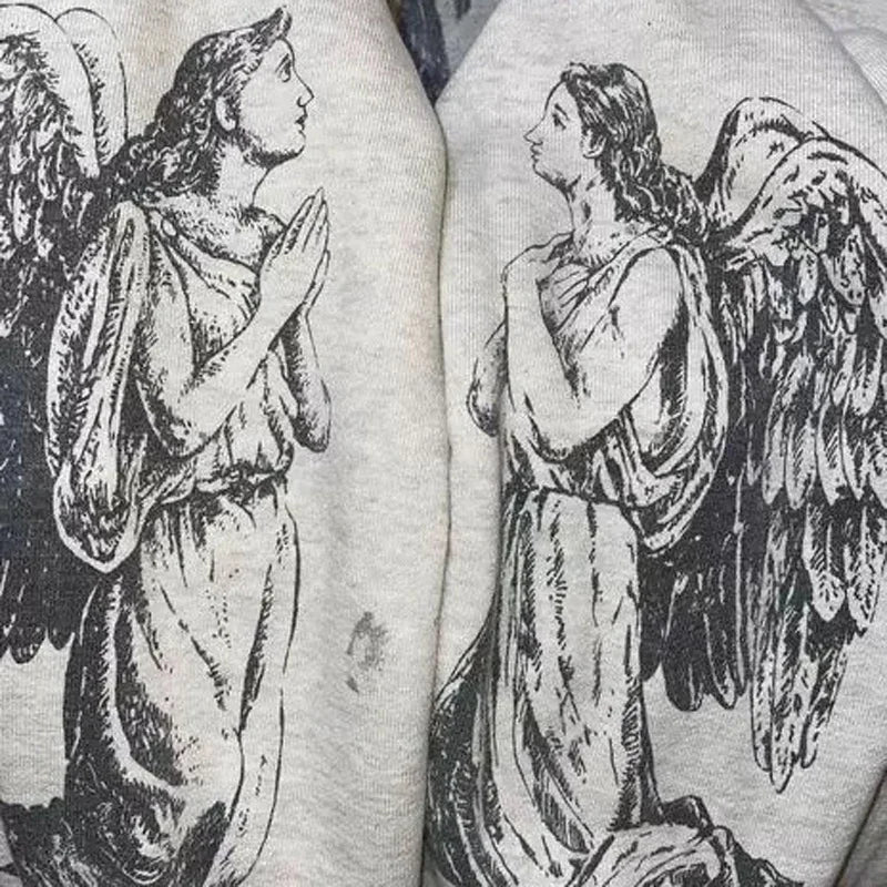 Real Photo Portrait Graffiti Print Saint Hoodie Wash Do Old Destroy Loose Pullover Casual Women Men Sweatshirt