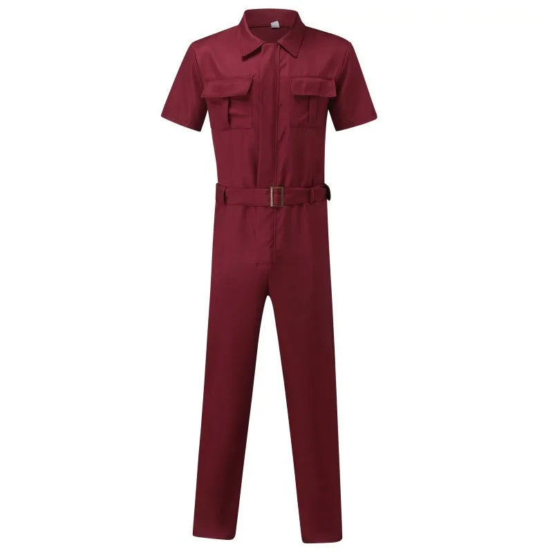 Multi-pocket Overalls Men's Jumpsuits Short Sleeves Trousers Suits Zippered Jumpsuits Men's Overalls Belted Jumpsuits
