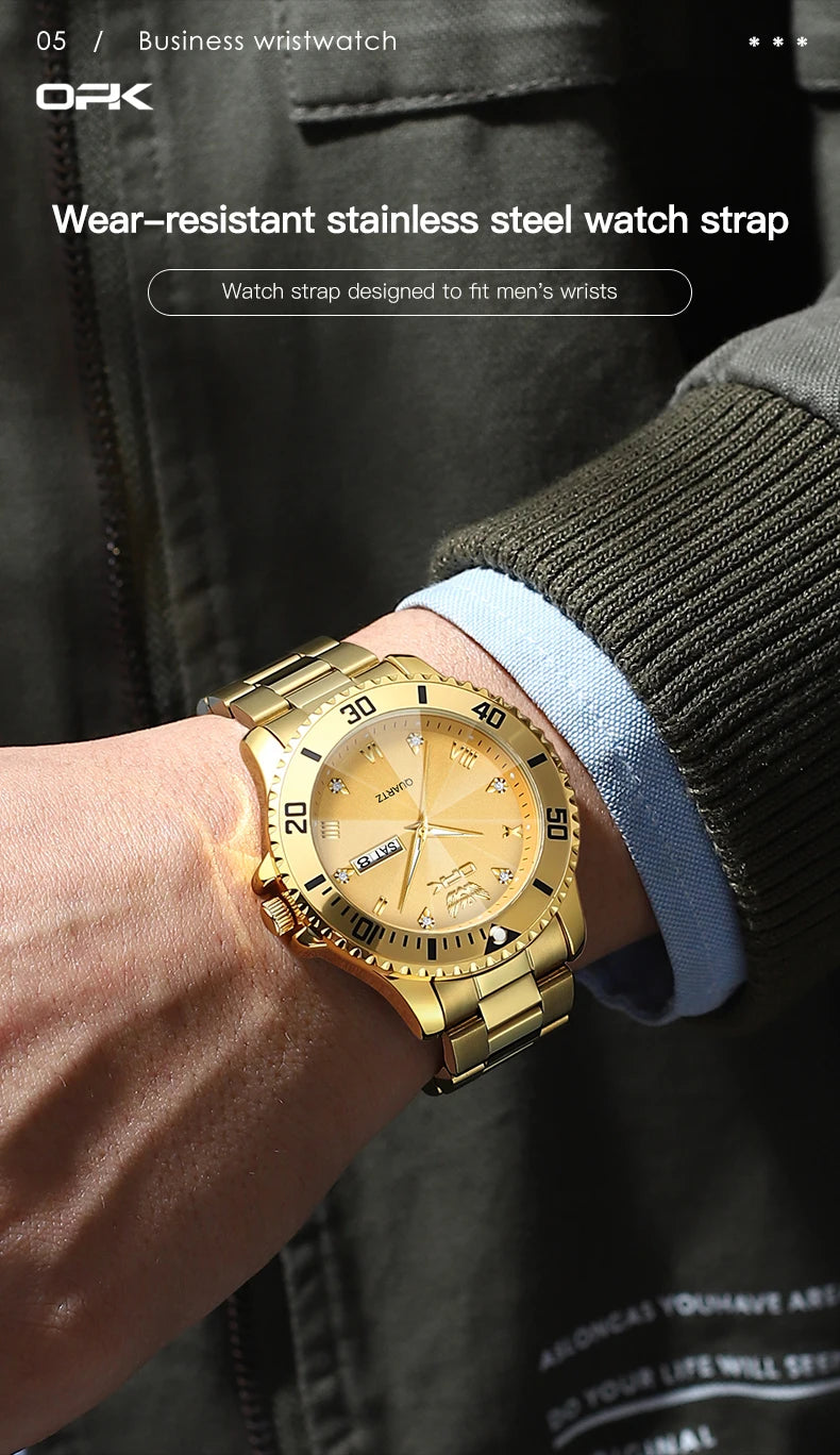 OPK Brand Men's Watches Luxury Gold Wristwatch for Men High-end Waterproof Original Watch 8171