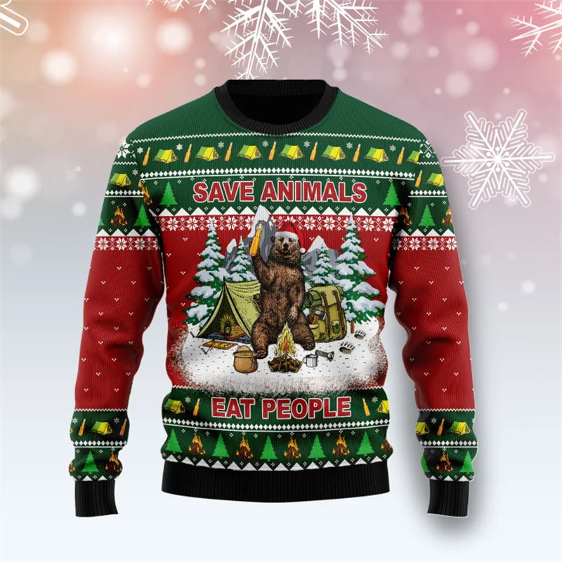 2025 Beer Graphic Sweatshirts Santa Claus Bar Party 3D Printed Ugly Christmas Sweater Unisex Pullovers Streetwear Sweatshirt