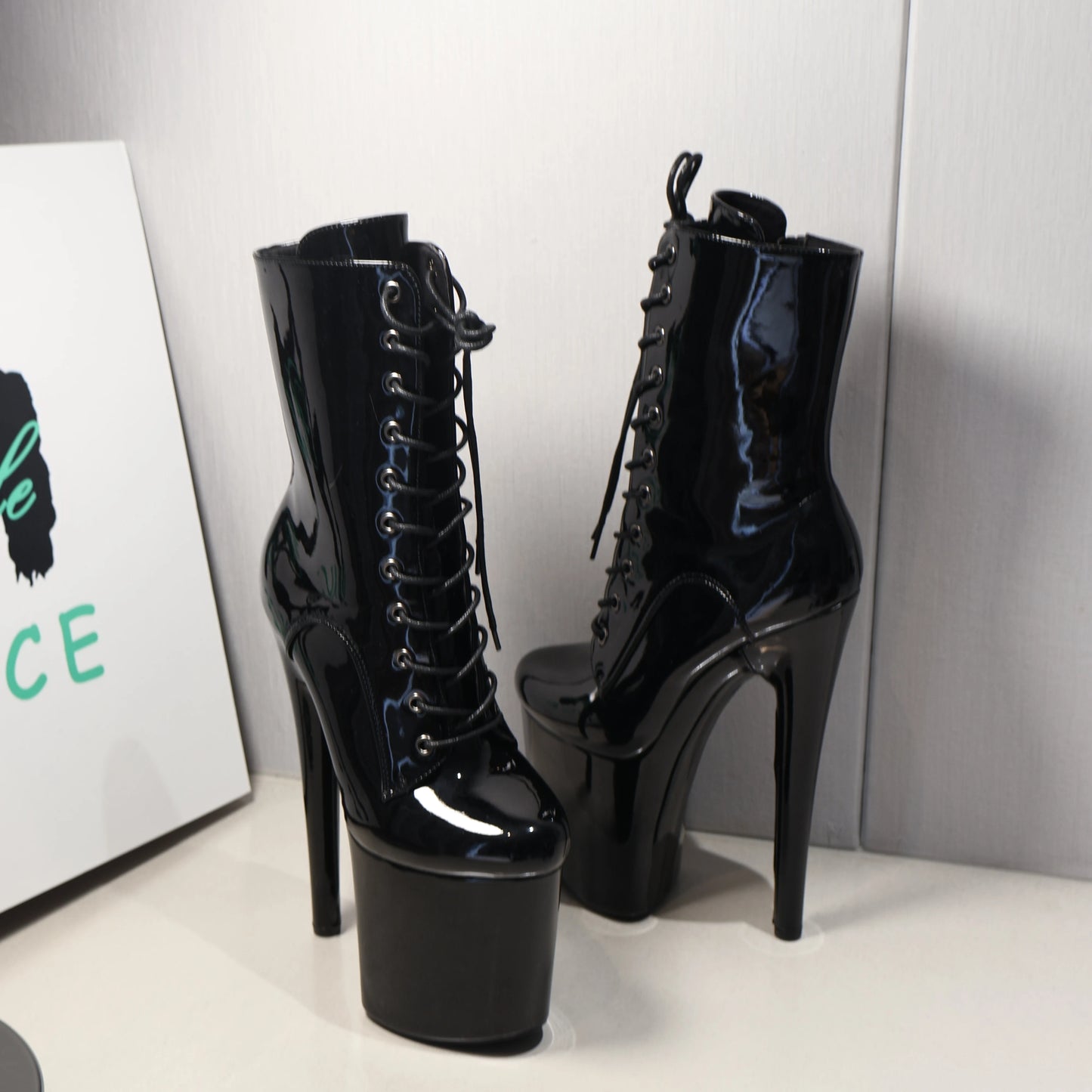 New 20cm/8Inchs Ankle boots for Women Heels Platform Lace Up Pole Dance Stripper Shoes Short Boot Spring Autumn Large Size 44