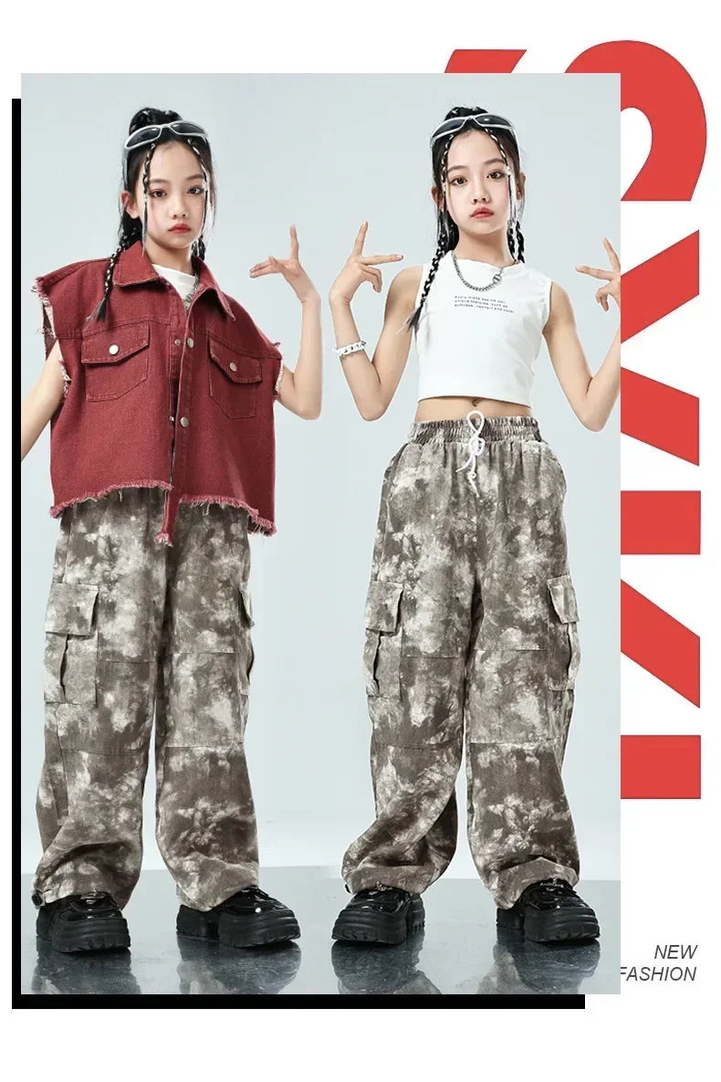 Children Hip Hop Jazz Fashion Show BoyGirl Loose Vest Baggy Pan t T-shirt Suits Sets Dance Performance Clothes Kids Tracksuits
