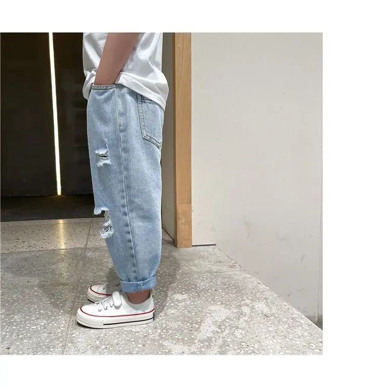 Kids Boys Pants Summer Ripped Jeans New Fashion Children's Baby Loose Casual Jeans Pants Boy and Girl Trousers
