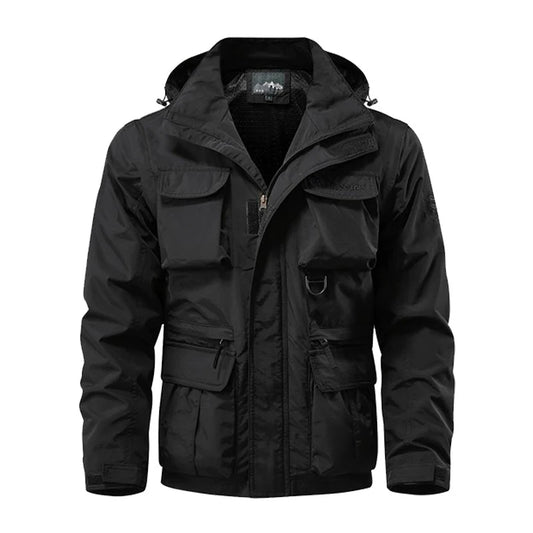 Autumn Men's Mountain SKi Jackets Casual Men Multi-pocket Windbreaker Hooded Coats Men Sports Climbing Jackets Clothing 5XL
