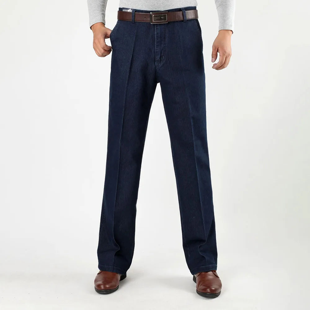 Size 30-45 Men Business Jeans Classic Male Stretch Jeans Plus Size Baggy Straight Men Denim Pants Cotton Blue Work Jeans Men