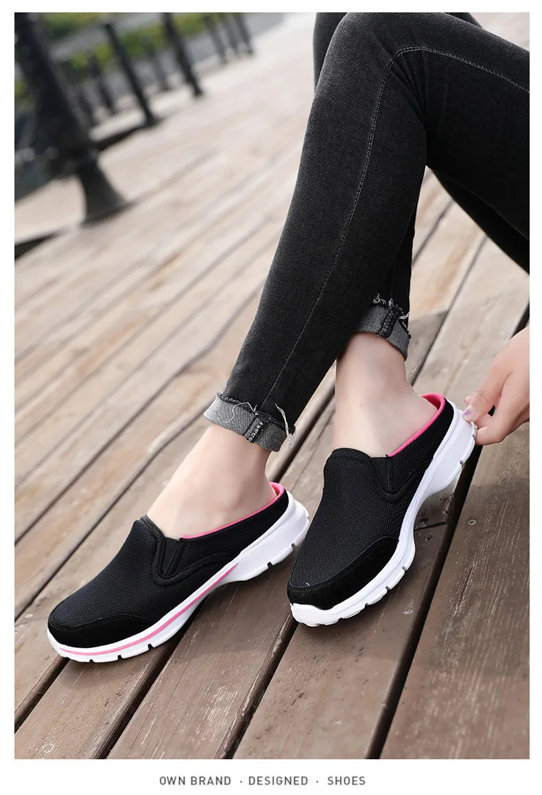 2023 Men Casual Mules Mesh Breathable Flat Slippers Summer Couple Shoes Large Size Loafers Fashion Shoes Men Street Slippers