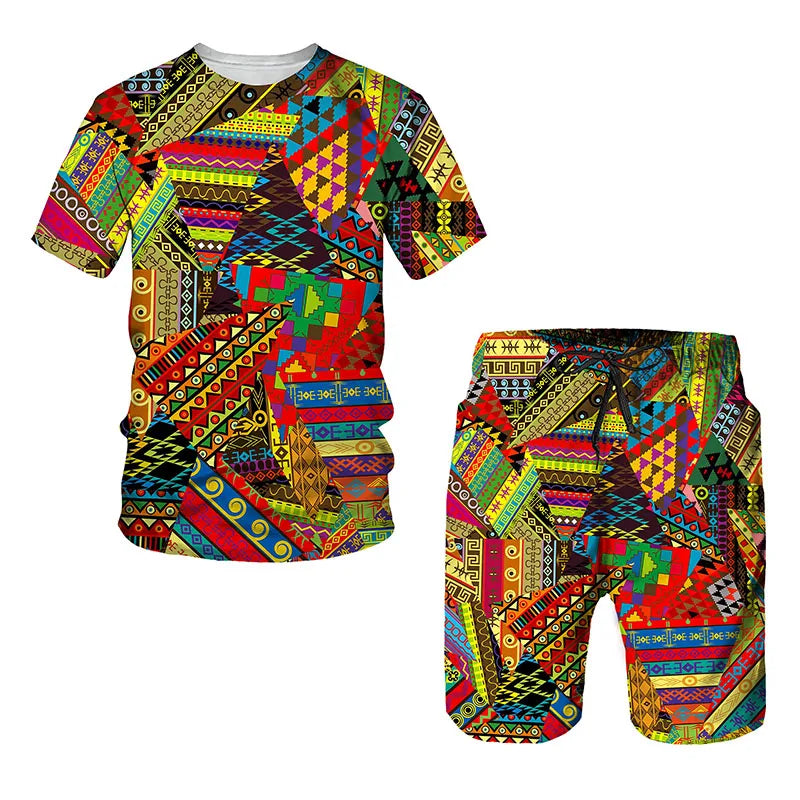 African Ethnic Style 3D Print Kids Sets Fashion T-Shirts Beach Board Shorts Swimwear Tees Tops Boy Girl Suits Children Clothing