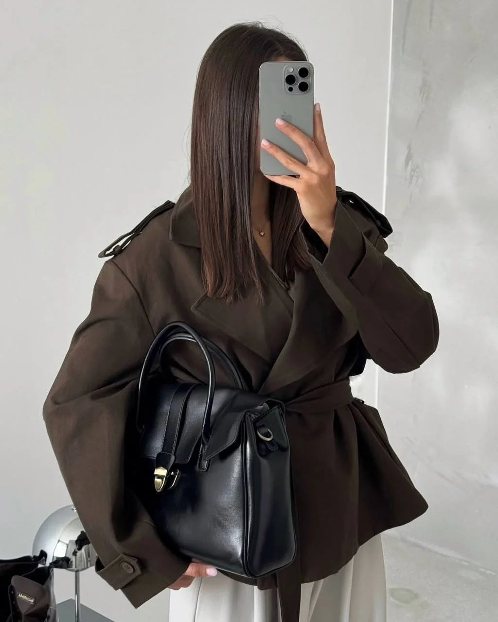 Lace Up Cropped Trench Coat Fashion Women Lapel Long Sleeves Wide Shoulder Windbreaker Jacket Lady 2026 Spring Commuting Outwear
