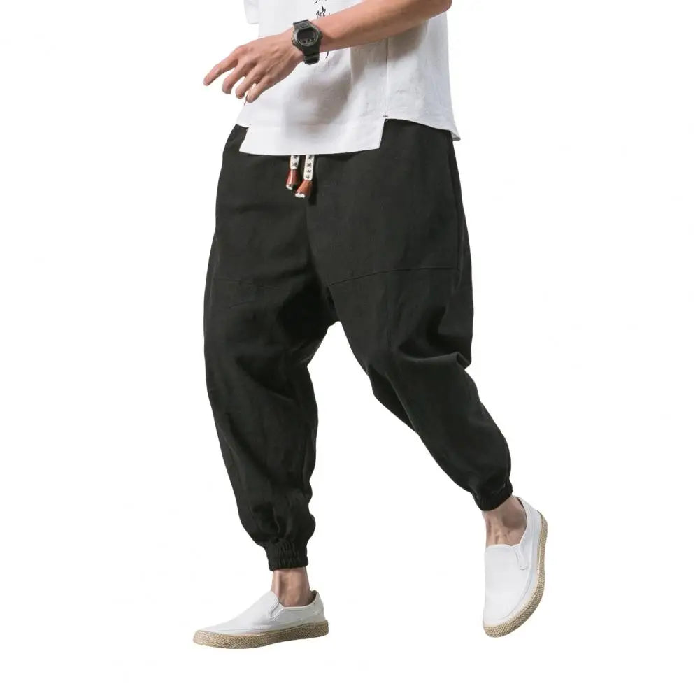 Men Joggers Japanese Style Deep Crotch Casual Men Trousers Sport Pants Loose Ankle Length Pockets Men Harem Pants Streetwear