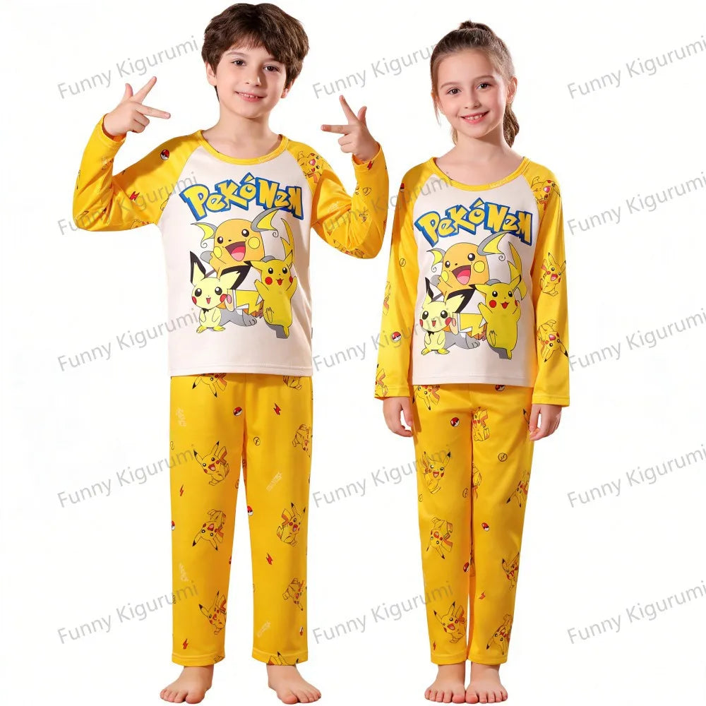 Cartoon Pijamas for Kids 3 to 5 7 9 11 13 Years Clothing Sets Boys Home Wear Girls Full Sleeve Pikachu Pajamas Teen Loungewear