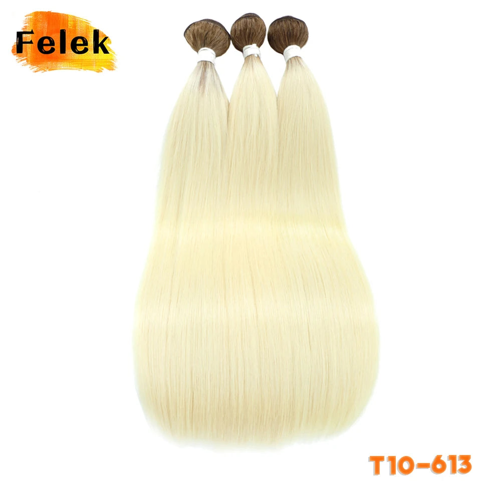 1Pc Straight Hair Bundles Synthetic Natural Hair Weaving 613 Blonde Bundles Hair Extensions Ombre Brown Red Weave Long Fake Hair