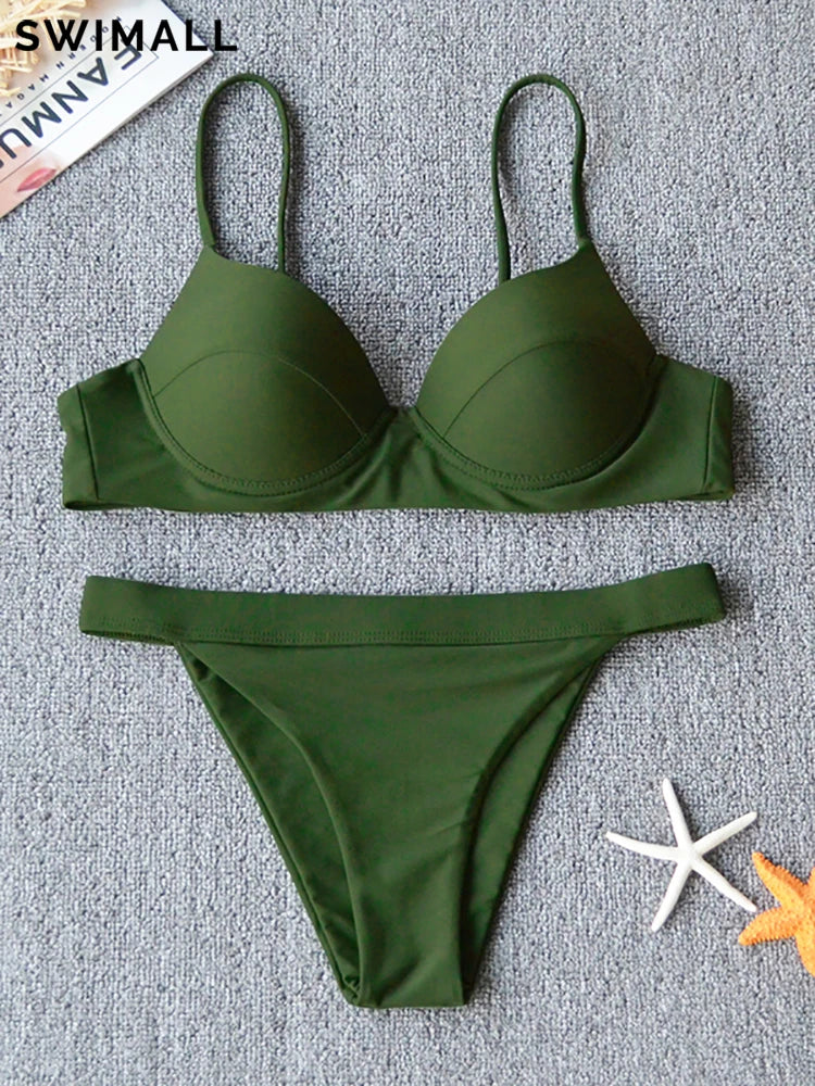 2026 New Sexy Push Up Bikini Swimsuit Women Swimwear Two-piece Bikini Set Solid Halter Bathing Suit Beach Wear Female Biquini