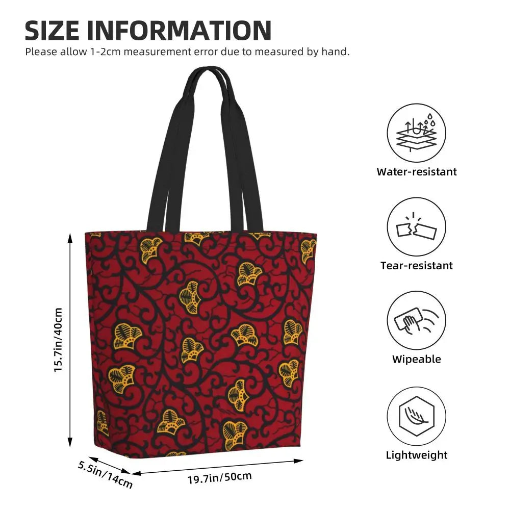 African Ankara Prints Grocery Shopping Tote Bags Women Geometric Ethnic Art Canvas Shoulder Shopper Bags Big Capacity Handbag