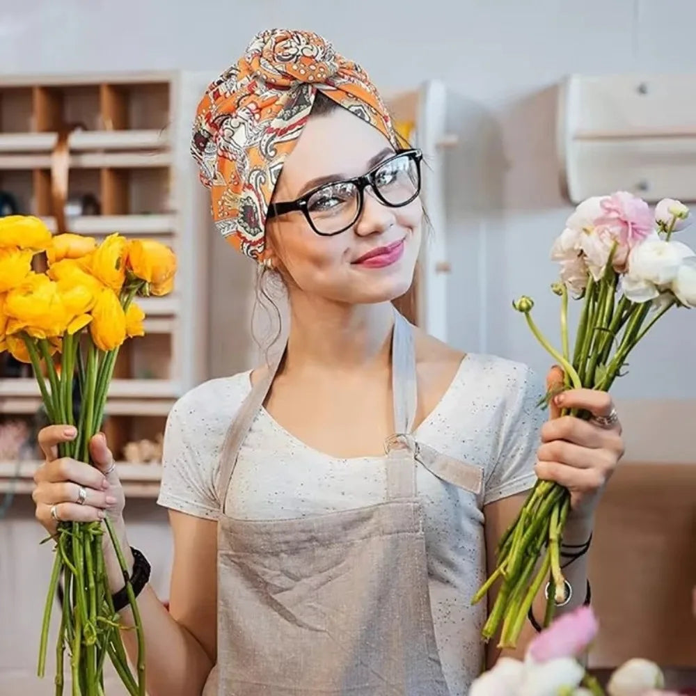 Fashion African Print Hijab Caps Pleated Wrap Twist Knot Turban Hat Elastic Knotted Style Floral Head Wrap All Match Decor