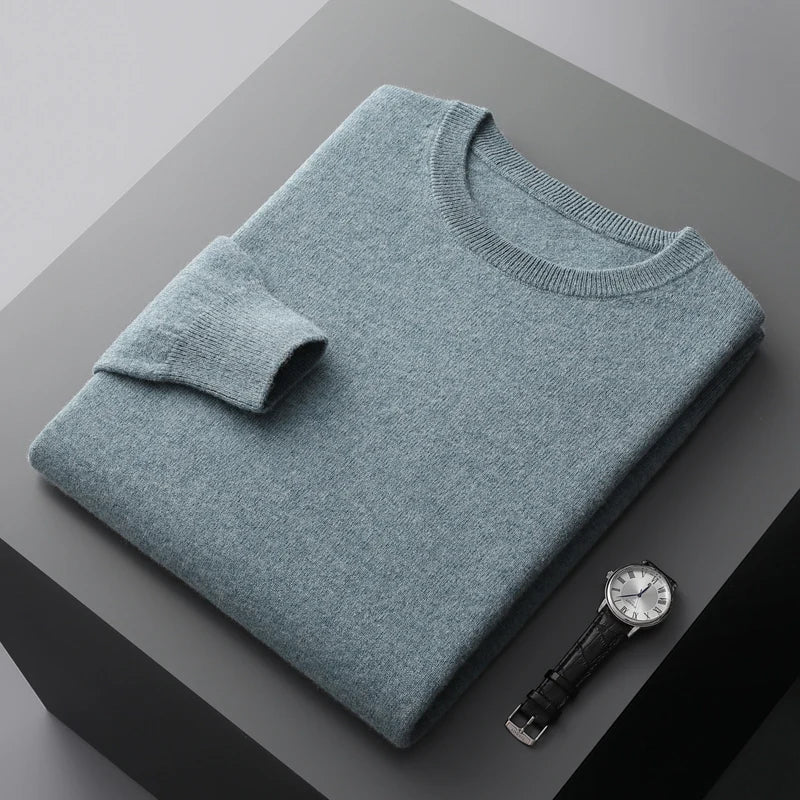 100% Merino Wool Sweater Men's O Neck Pullover Tops One-piece ready-to-wear Autumn Winter Solid Color Sweater Versatile Basic