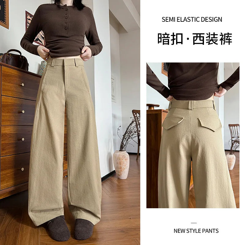 Suit Pants for Women Spring and Summer New Style Loose Slimming High-waisted Wide-leg Pants Casual Small American Scimitar Pants