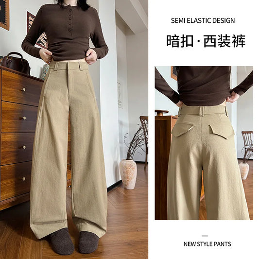 Suit Pants for Women Spring and Summer New Style Loose Slimming High-waisted Wide-leg Pants Casual Small American Scimitar Pants
