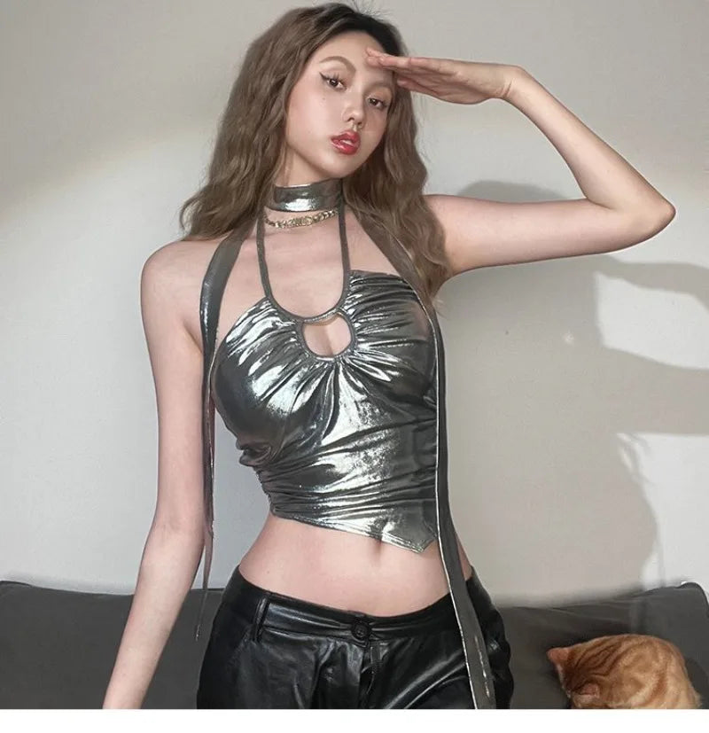 Sexy Backless Suspender Vest Women Punk Streetwear Hollow Design Party Top American Style Irregular Fashion