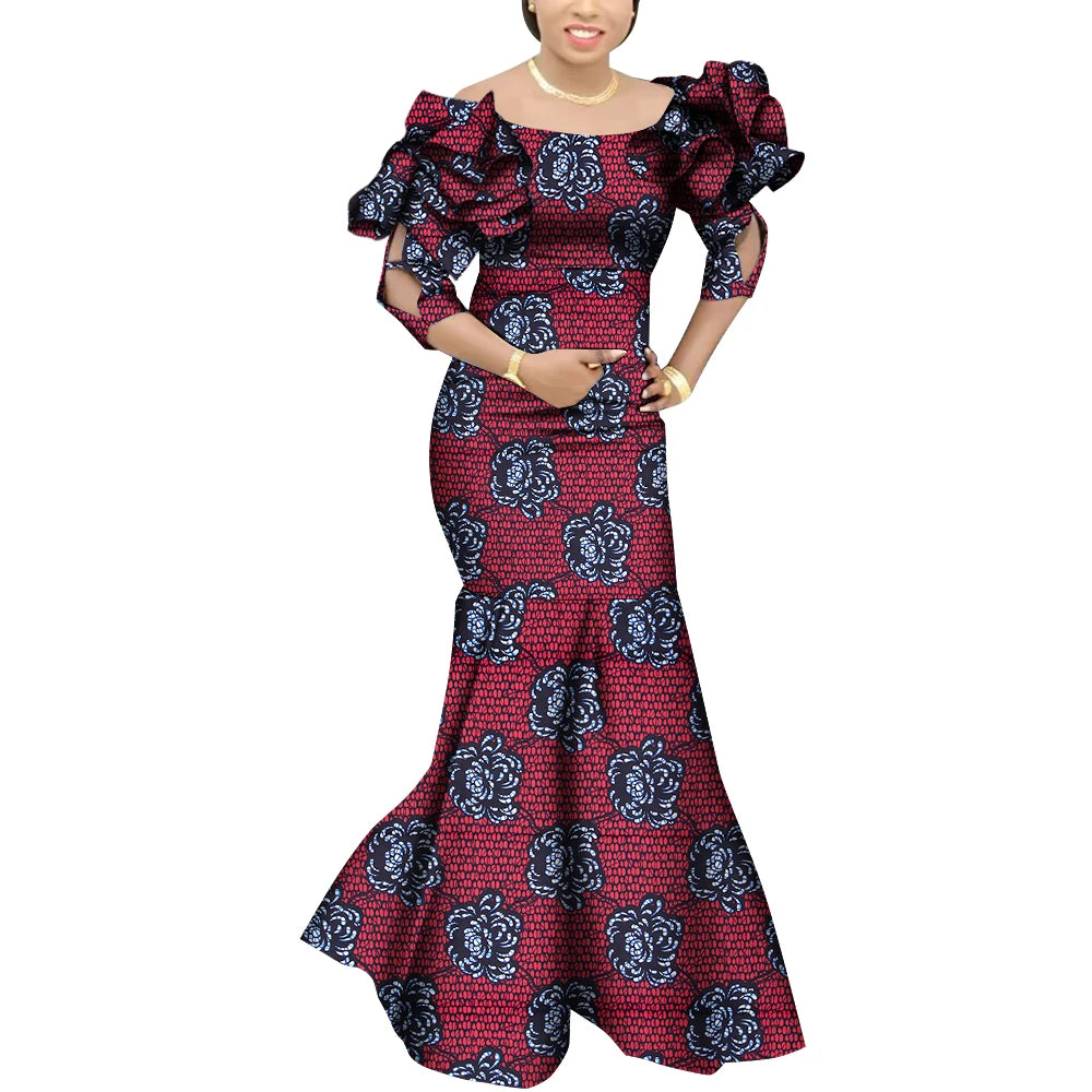 Fashion Robe Africaine Femme Elegant Maxi Long Dresses African Ankara Print Mermaid Dresses Dashiki Evening Gowns Wy9482