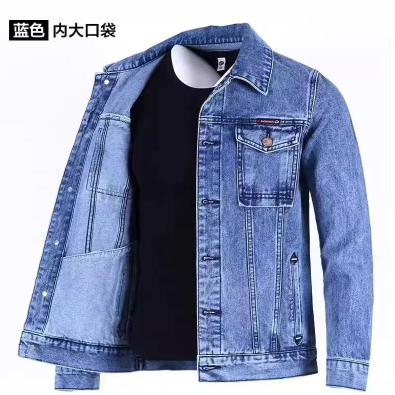 Retro Japanese Style Wearable Long Sleeve Denim Jacket for Men Spring Autumn Loose Casual Classic Collar Dirt Resistant