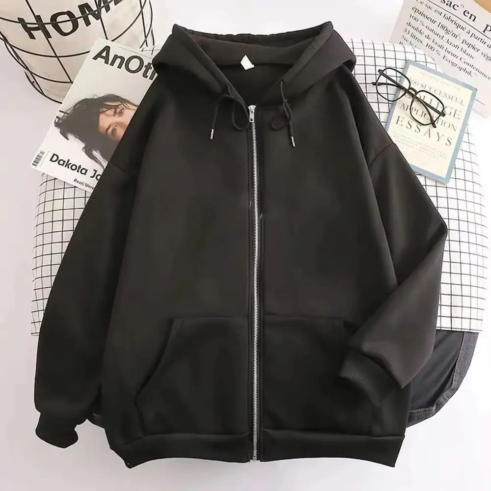 25 High Street Hoodie Men Solid Color Zip Up Long Sleeve Loose Jacket Coats Casual Hooded Sweatshirt Y2K Fashion Outdoor Clothes