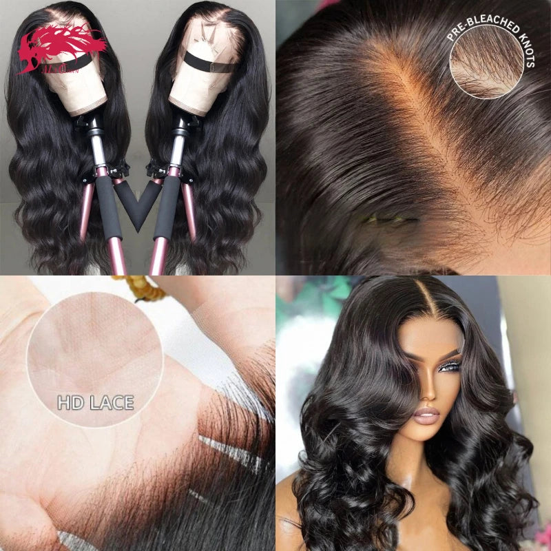 Ali Queen 6X6/7X7 HD Body Wave Lace Frontal Wig Transparent 13X4&13X6 Front Indina Virgin Human Hair 180 Density