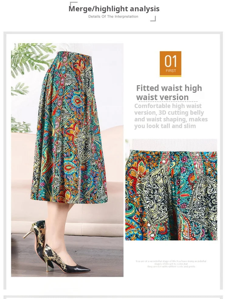 Women's Long Pants Skirt 2023 Summer Plus Size Fashionable Flower Print Women's Short Skirt Classic Home Casual Breathable Women